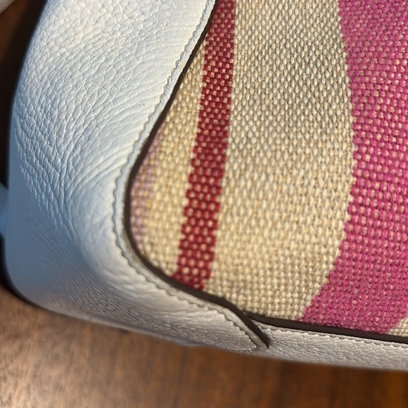 Kate Spade. Backpackl  Small  striped tweed.  White leather  Pocket in flap EUC. - Picture 15 of 17